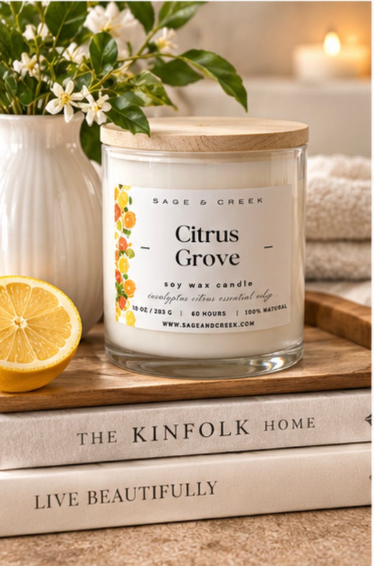 Citrus Grove Soy Wax Candle, Lime Lemongrass Citronella