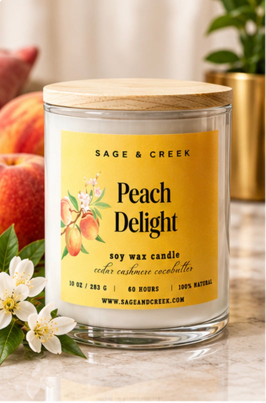 Peach Delight Soy Candle – Fruity Peach, 10 oz