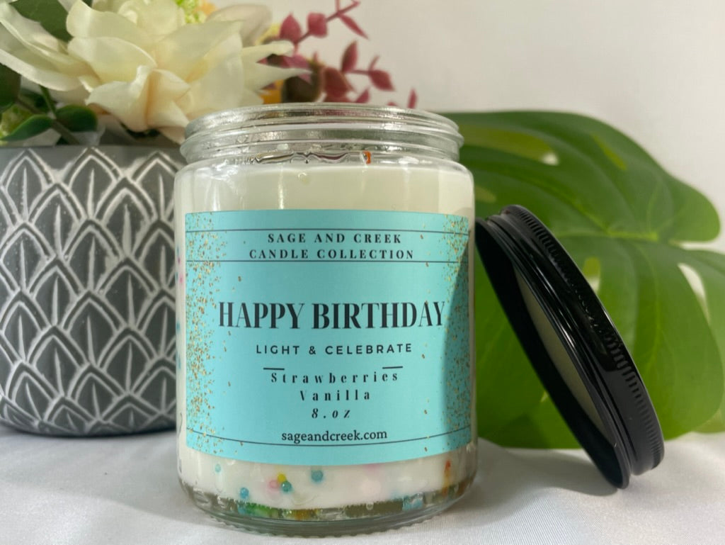 This beautiful candle makes an excellent gift for a loved one’s birthday, or your own! The sweet smell of strawberries, cake batter, and sprinkles combined together makes this a winner for every birthday. With 25+ hours of burn time of this highly fragrant candle you’ll enjoy. This hand-poured is made with natural soy wax, love and care in California.