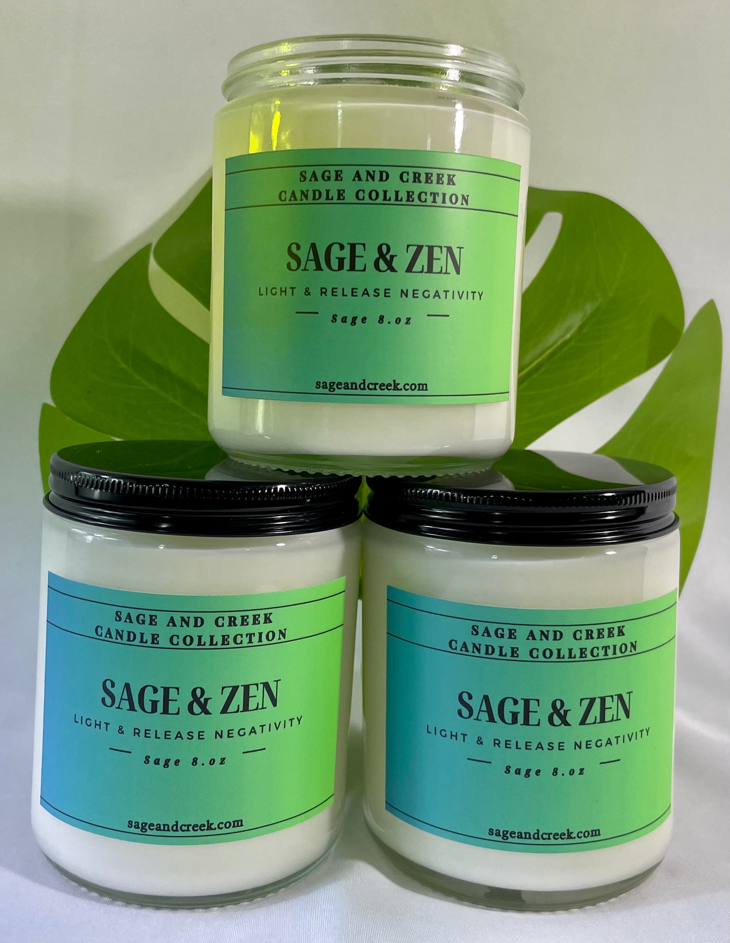 Our amazing Sage & Zen soy candle has a fresh and clean scent. Light this candle to enhance your mood with positive energy*. This intriguing blend of sage, eucalyptus leaves, earthy musk and rosemary combined with our natural soy wax has 25+ hours of burn time to enjoy, it also gives a fresh cleansing aroma to your space. Hand-poured with love and care in California. 