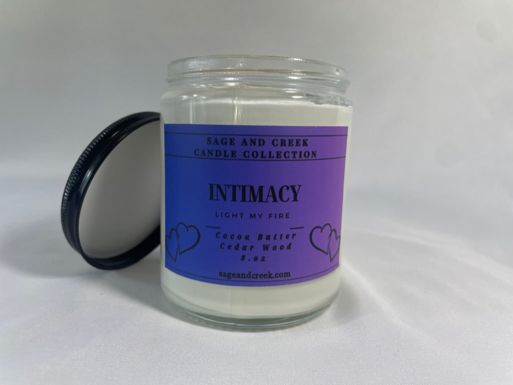 Set the mood for any intimate moment, by lighting our Intimacy soy candle. The arousing scents of cashmere, cocoa butter, jasmine and rich vanilla completes this lovely blend. This is perfect for cuddling, afternoon delights, movie nights, spine tingling conversations or any intimate moment of your choice. 